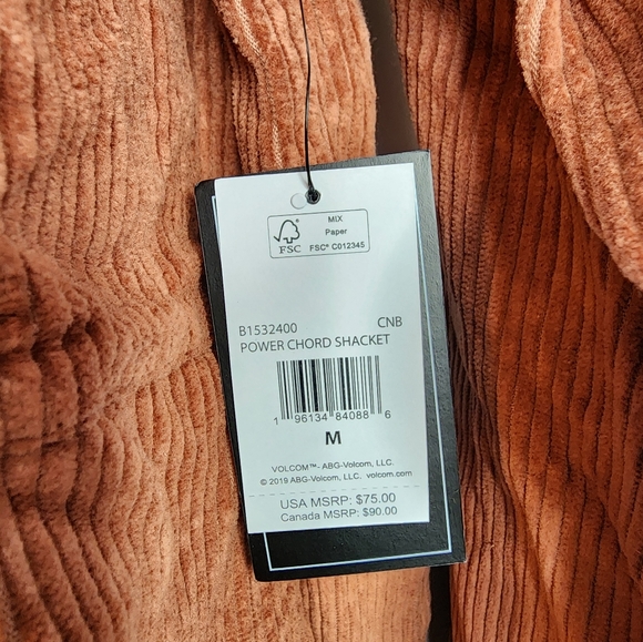 Volcom Womans Power Chord Shacket, Chestnut Brown, Size M, BRAND NEW - Picture 4 of 4